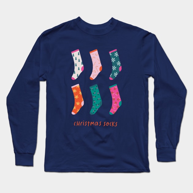 Christmas Socks Long Sleeve T-Shirt by Duchess Plum